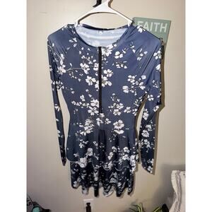 Floral Long-Sleeve Rash Guard Swim Dress – Size M